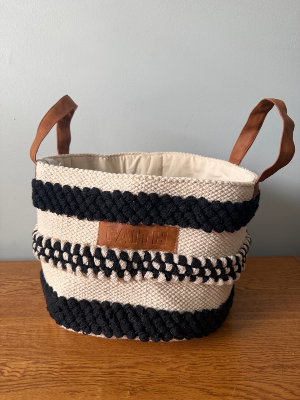 Mary&Martha Woven Basket Large Tote Bag Brown Leather Handles Faith